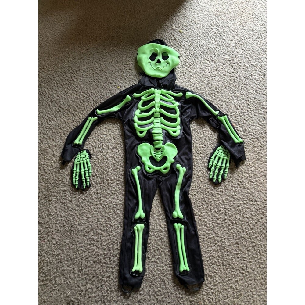 Vintage Easter Unlimited Green Black Child Skeleton Costume 3T-4T